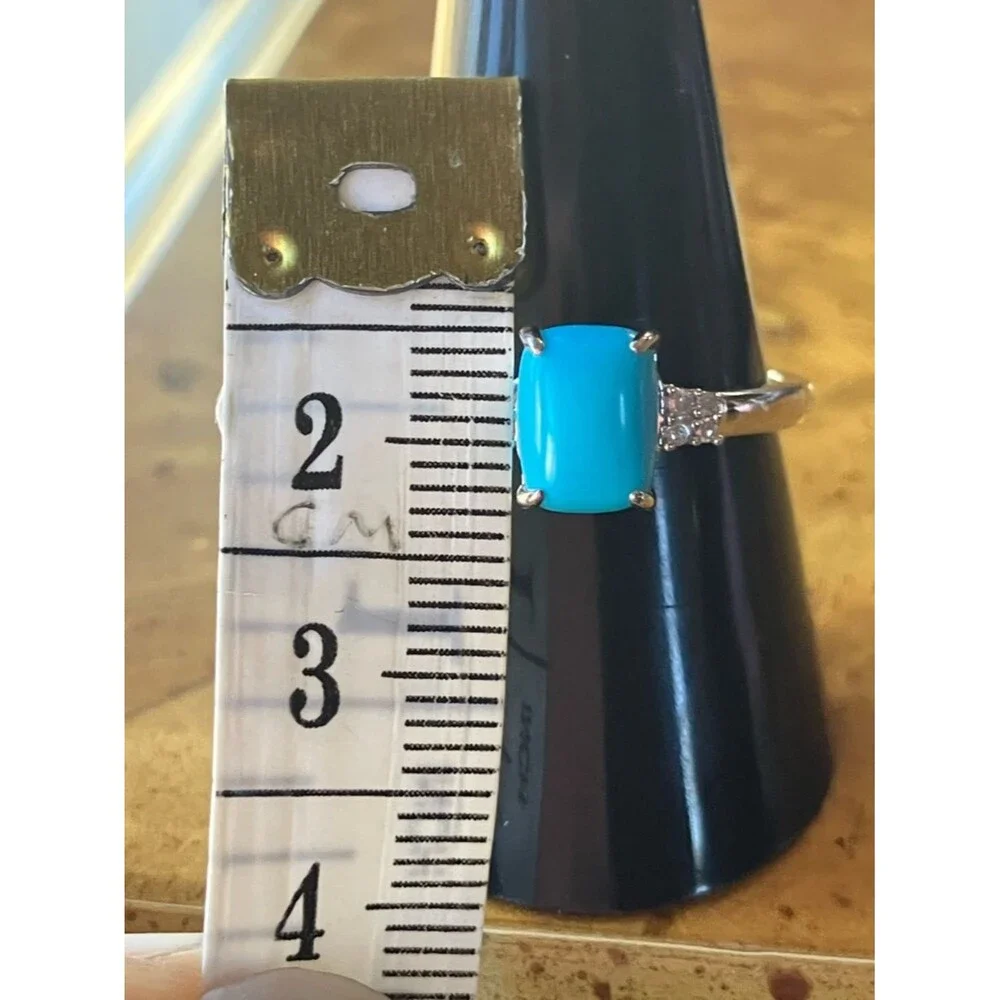 Sleeping Beauty Turquoise White Diamond Sterling Silver Ring Size 8.75